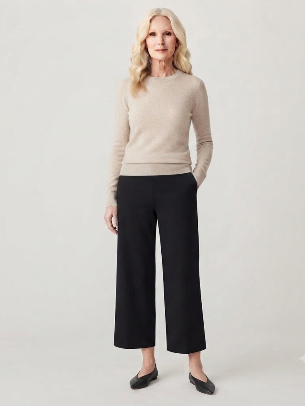 Eileen Fisher Pull On Stretch Elastic Waistband Crop Pants Black Size S